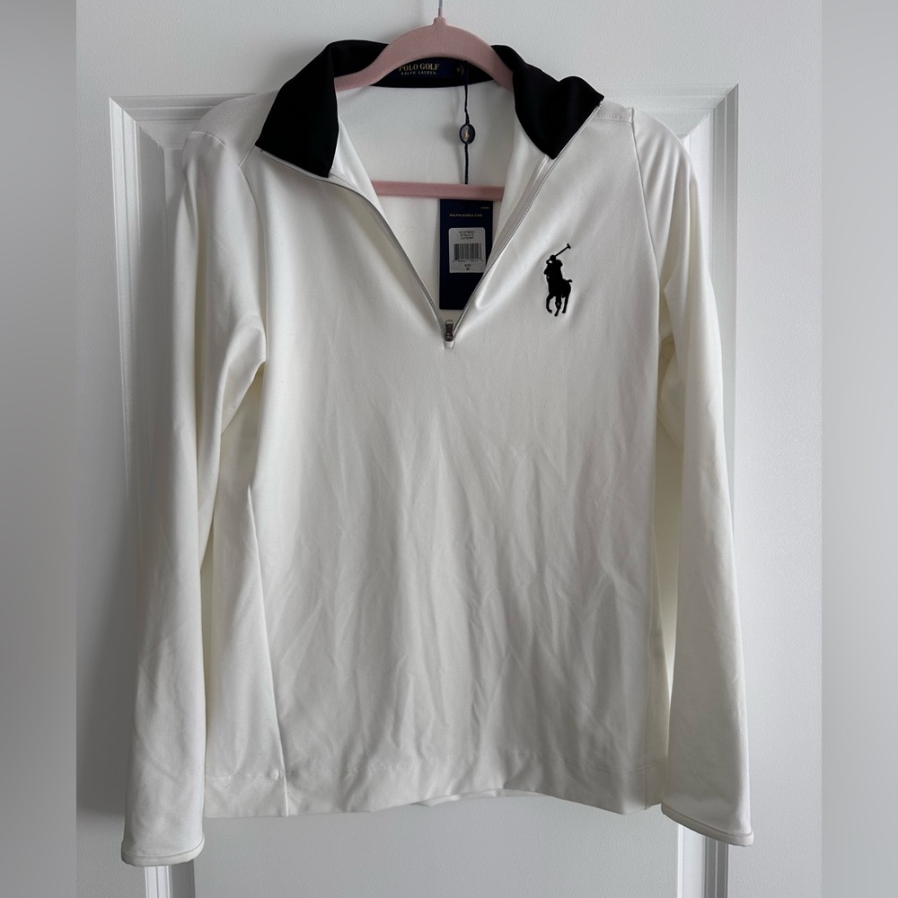 NWT Ralph Lauren Polo Golf White Pullover Long Sleeve Shirt in Size M